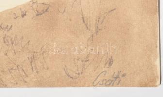 Csáti jelzéssel: Utcarészlet. Diópác, papír, üvegezett fakeretben. 20x29 cm