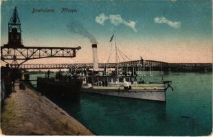 1921 Pozsony, Pressburg, Bratislava; Prístav / kikötő, gőzhajó, híd / port, steamship, bridge (EK)