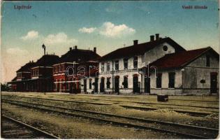 Lipótvár, Újvároska, Leopoldov; vasútállomás. Vasúti levelezőlapárusítás 4. sz. 1918. / railway station (EK)