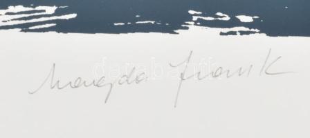 Frank Magda (1914-1997): Kompozíció. Szitanyomat, papír, jelzett, 26x39 cm