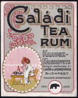 Családi Tea Rum Krausz Moskovits Likőr és Rumgyára Budapest litho címke, szélén apró szakadás