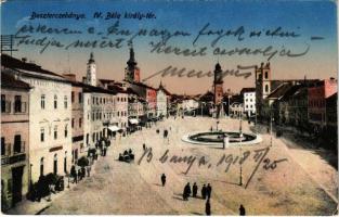 1918 Besztercebánya, Banskáy Bystrica; IV. Béla király tér, szökőkút. Bánovszky és Dohnányi kiadása / square, fountain (EK)