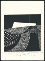 Joseph Kádár (1936-2019): Hommage a Le Corbusier, 1987. Szitanyomat, papír, jelzett, művészpéldány E.A. Hátoldalon a művész pecsétjével. 13x13,5 cm