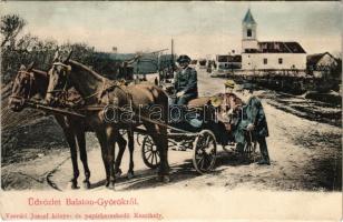 1914 Balatongyörök, Balaton-Györök; Fő utca, templom, lovaskocsi. Vasvári József kiadása (EK)