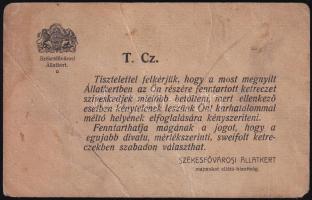 cca 1910 Székesfővárosi (budapesti) Állatkert, humoros nyomtatvány (... az Ön részére fenntartott ketreczet szíveskedjék mielőbb betölteni...), törésekkel, kissé foltos, 9x14 cm