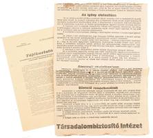 1946 OTI hirdetmény a munkások családi pótlékáról, sérült, lyukasztott, 82x57 cm és tájékoztató a munkások családi pótlékával kapcsolatban, lyukasztott