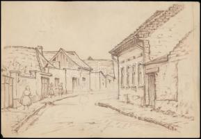 Sostarics Lajos (1896-1968): Óbudai régi utca. Ceruza, papír, jelzés nélkül, bal alsó sarkában kissé sérült, 20,5×30 cm