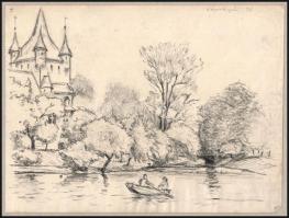 Sostarics Lajos (1896-1968): Városligeti-tó. Szén, papír, jelzés nélkül, 14×18,5 cm
