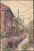 Sostarics Lajos (1896-1968): Óbudai utca. Akvarell, papír, jelzés nélkül, 29,5×20 cm