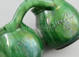 Ikersótartó. Mezőtúr, 1955. Mázas kerámia, kézzel festett, 14 cm