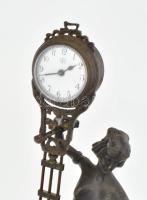 Junghans art nouveau női alakos asztali óra, bronz, fa, korrektül összerakva működik, de tisztításra...