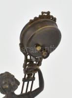 Junghans art nouveau női alakos asztali óra, bronz, fa, korrektül összerakva működik, de tisztításra...