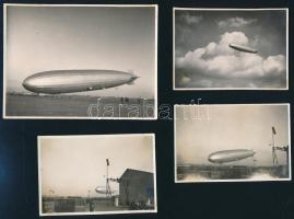 1931.III.29 LZ-127 jelzésű Graf Zeppelin léghajó leszáll Csepelen, össz. 4 db fotó, kettőn előtérben Vármegyék és Városok Országos Mentő Egyesülete gépjárművével, jelzés nélkül, 5,5x8,5 és 8,5x11 cm közötti méretekben