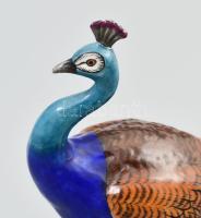 cca 1900 Sitzendorf páva, jelzett, kopással, ragasztott bóbitával, h: 30 cm, m: 16,5 cm