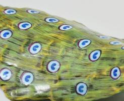 cca 1900 Sitzendorf páva, jelzett, kopással, ragasztott bóbitával, h: 30 cm, m: 16,5 cm