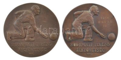 1950. "Budapesti Tekéző Alszövetség" egyoldalas öntött bronz emlékérem, (2db, egyik gravírozással). Szign.: MF (78mm) T:AU egyiken ph.