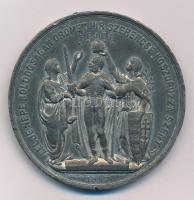 1867. I. Ferenc József budai koronázására ezüstözött Sn emlékérem. LELJE NÉPE BOLDOGSÁGÁN ÖRÖMET, HÍR, SZERENCSE KOSZORÚZZA SZENT FEJÉT / DEÁK LELKE BENNÖK. Szign.: August Kleeberg (52mm) T:VF kopott ezüstözés, ph.  Hungary 1867. For the Coronation of Franz Josef silver-plated Sn commemorative medallion. Sign.: August Kleeberg (52mm) C:VF worn silver plating, edge error Montenuovo 2725.