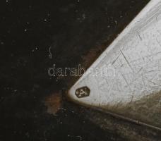 Antik fa szervírozótálca, ezüst (Ag) betéttel és fogókkal, jelzett, kopással, 47x35 cm