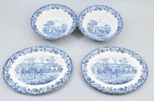 cca 45 darabos Myotts Country Life Staffordshire kék angol étkészlet, közte kínáló, leveses tányér, ...