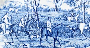 cca 45 darabos Myotts Country Life Staffordshire kék angol étkészlet, közte kínáló, leveses tányér, ...