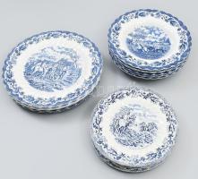 cca 45 darabos Myotts Country Life Staffordshire kék angol étkészlet, közte kínáló, leveses tányér, ...