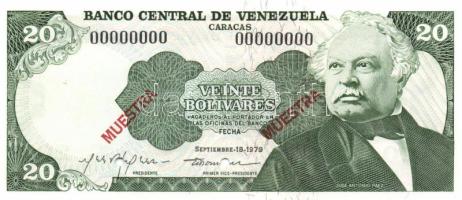 Venezuela 1979. 20B "Specimen 000" lyukasztással T:I