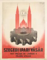 1937 Fábián Imre (1926-2011): Szegedi Ipari Vásár plakátja, Szeged Városi Nyomda, hajtott, 64×48 cm