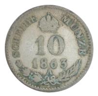 Ausztria 1863A 10kr Ag "Ferenc József" T:F patina Austria 1863A 10 Kreuzer Ag "Franz Joseph" C:F patina Krause KM#2204