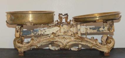 cca 1930 Réz tányéros Vulkán márkájú karos mérleg  / Vintage scales 32 cm