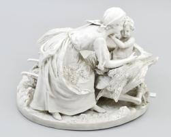 Anya gyermekével, régi figurális szoborcsoport, porcelán, jelzés nélkül, sérült, 22x19 cm