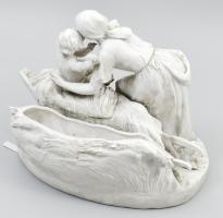 Anya gyermekével, régi figurális szoborcsoport, porcelán, jelzés nélkül, sérült, 22x19 cm