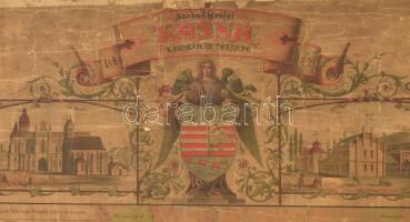 1870 Szabad királyi Kassa városának térképe, M. K. Kataszteri Kőnyomda, restaurált, 83×57 cm