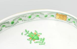 Herendi zöld Apponyi mintás kaspó, jelzett, restaurált, repedt, m: 17,5 cm