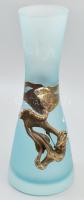cca 1990 Dan Bancila: Üvegváza, anyagában színezett kékes üveg, díszítménnyel, jelzett, kis kopottsággal, m: 31,5 cm