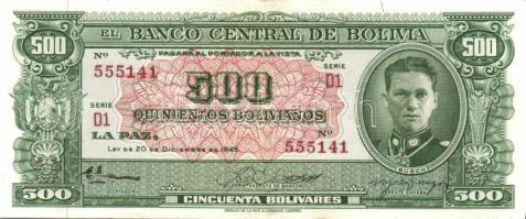 Bolívia 1945. 500B T:II+ Csak egyszer hajtva!
