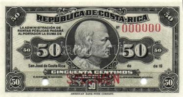 Costa Rica 19.. 50c "Specimen 000" + lyukasztás T:I