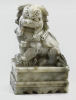 Kínai sárkány szobor, zsírkő, jelzés nélkül, szép állapotban, m: 14,5 cm