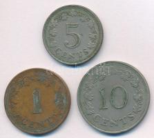 Málta 1972. 1c bronz + 5c Cu-Ni + 10c Cu-Ni T:XF Malta 1972. 1 Cent bronze + 5 Cents Cu-Ni + 10 Cents Cu-Ni C:XF