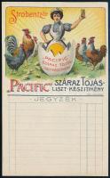cca 1910 Strobentz-féle Pacific száraz tojás-liszt készítmény szecessziós, dekoratív, litografált jegyzékcédulája