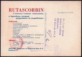 1951 A Richter gyógyszergyár Rutascorbin készítményének reklámnyomtatványa háború előtti grafikával,...