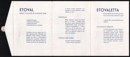 1951 A Richter gyógyszergyár "Etoval és Etovaletta" készítményének kihajtható ismertetője ...