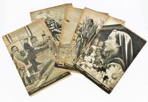 1942 Képes Vasárnap 5 db lapszáma (19., 20., 22., 28. és 29.) II. világháborús hírekkel és képekkel, részben sérült