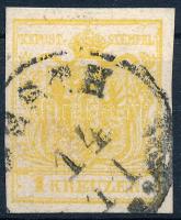 1850 1kr sárga / yellow MP "PESTH" (EUR 150,-) Certificate: Strakosch