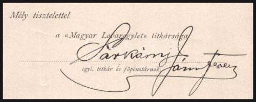 1893 Magyar Lovaregylet értesítése Dr. semsei gróf Semsey László (1869-1943) politikus, nagybirtokos...