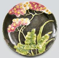 Schütz Cilli stílusú szecessziós virágos tányér garnitúra, jelzés nélkül, sérülésekkel, 5 darab, d: ...