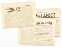 1956 össz. 7 db újság a forradalom híreivel: Magyar Honvéd nov. 1., Szabad Szó okt. 31., Igazság nov. 2., Magyar Függetlenség nov. 3., Új Magyarország nov. 3., Új Ember nov. 4. (Fekete István írásával), Győr-Sopron Megyei Hírlap okt. 30.. Részben sérült és foltos