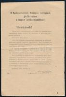 1956 SZOT Felhívása, a hátoldalán az új nemzeti kormánnyal, valamint a Katonai közigazgatás parancsnokának felhívása kijárási tilalomról.