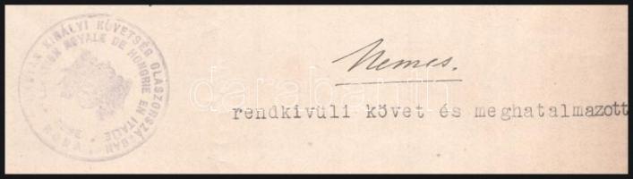 1924 Róma, gróf Semsey Andor (1897-1977) diplomata, későbbi egyiptomi és argentínai követ részére sz...