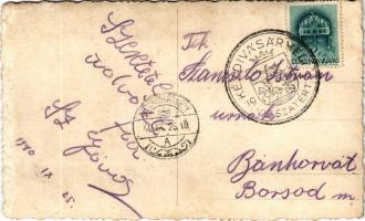 1940 Kézdivásárhely, Targu Secuiesc; bevonulás, katonai teherautók a Millenium szálloda előtt, ágyús...