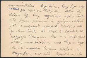 cca 1910-1930 Herczeg Ferenc (1863-1954) író, szerkesztő sorai Hajnal feliratú kártyán, feltehetőleg nem teljes szöveg, autográf aláírásával.